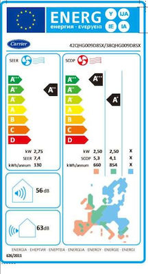 Carrier Extreme 2 42QHG009D8SE / 38QHG009D8SE Κλιματιστικό Inverter 9000 BTU A++/A+ με WiFi