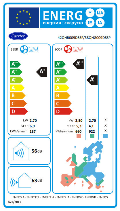 Carrier SensatION 42QHB009D8SP / 38QHG009D8SP Κλιματιστικό Inverter 18000 BTU A++/A+ με Ιονιστή