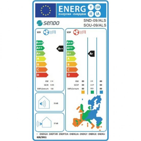 Sendo Aeolos SND-09/ALS Κλιματιστικό Inverter 9000 BTU A++/A+ με Ιονιστή